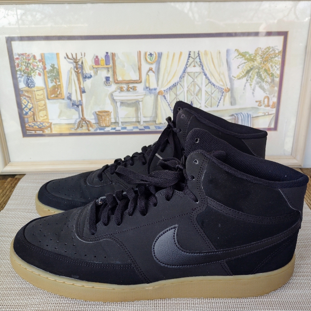 Nike "Court Vision Mid" Triple-Black/Gum Basketball/Casual Sneakers. Size 13.